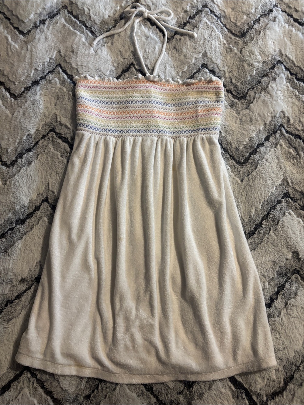 Towel Halter Sundress with Pastel Smocked Bodice
